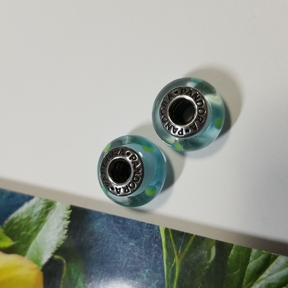 Pandora Teal Polka Dot Murano Glass Beads x 2 - Picture 4 of 5